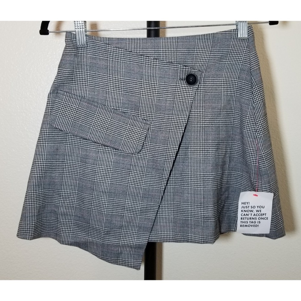 Asos Womens Sz 0 Tailored Wrap Houndstooth Mini Skirt Minimalist Preppy Academia